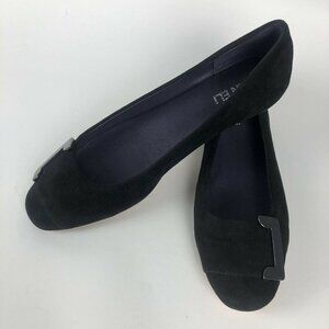Vaneli Kandis Black Suede Flats Metal Accent 6.5